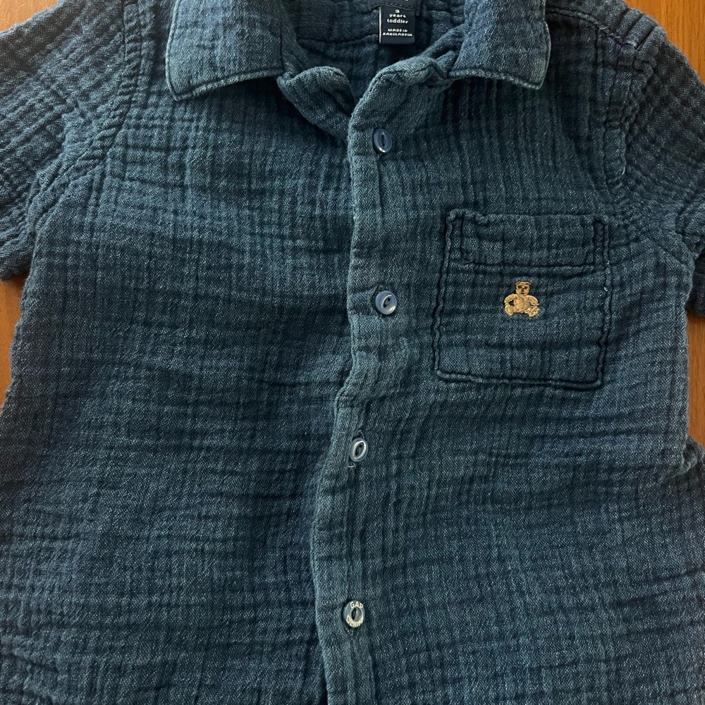 Blue Crinkled Gauze Short Sleeve Shirt and Shorts Set - Picture 3 of 6